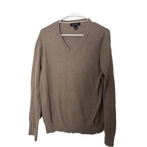 Banana Republic Sweater Men's Large Brown Cotton Cashmere Blend Knit V Neck